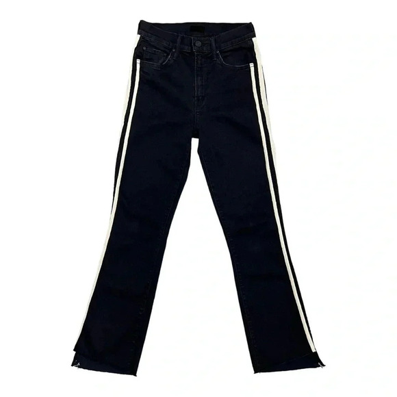 Mother Insider Crop Step Fray Guilty Racer Stripe Skinny Ankle Jeans Black 25 - Picture 3 of 12